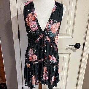Free People Floral Asymmetrical Dress in Black and Pink